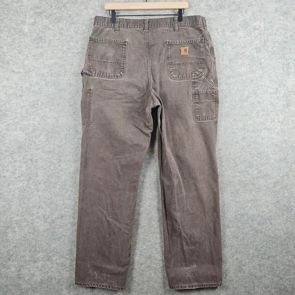 Carhartt Men's Brown Canvas Carpenter Pants Size 38x33 Workwear Faded Distressed